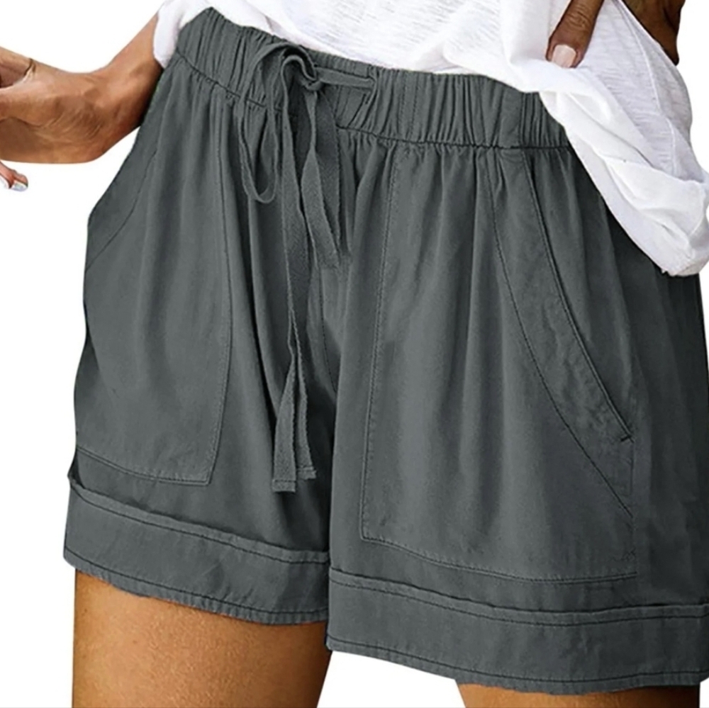 Gray Bermuda Shorts with Elastic Waistband